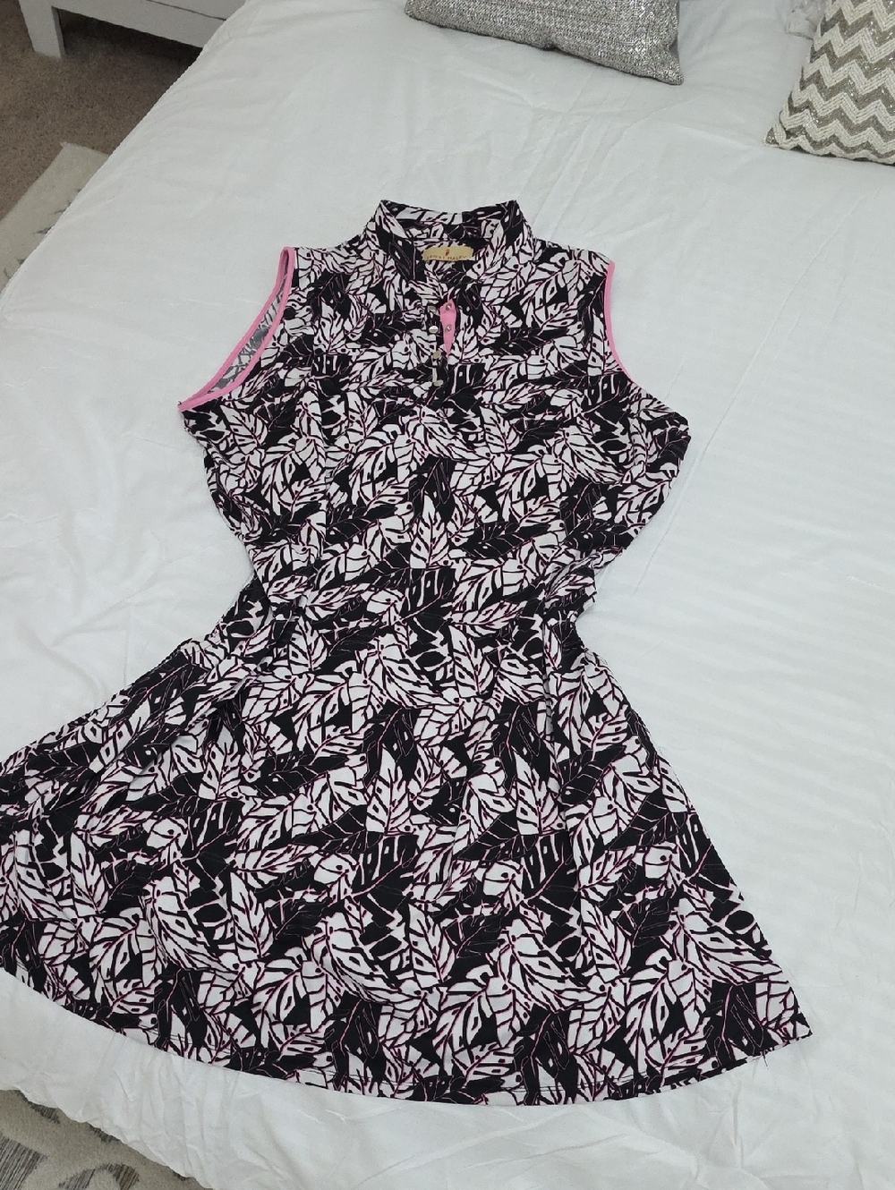 Sport Haley Black & Light Pink Leaf-Print GOLF Dress!
